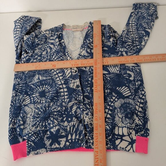 Tory Burch Cardigan Womens Size Medium Blue Baltic Sea Dream Catcher V Neck - Picture 8 of 10